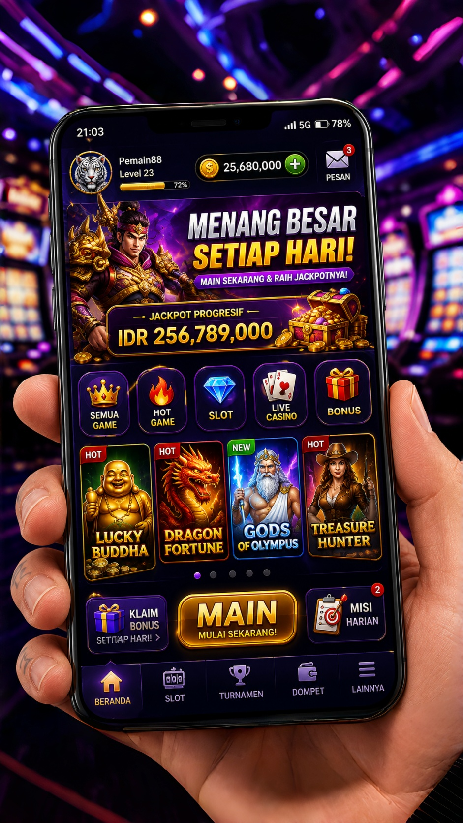 Tampilan antarmuka utama aplikasi 77rp yang ramah pengguna.